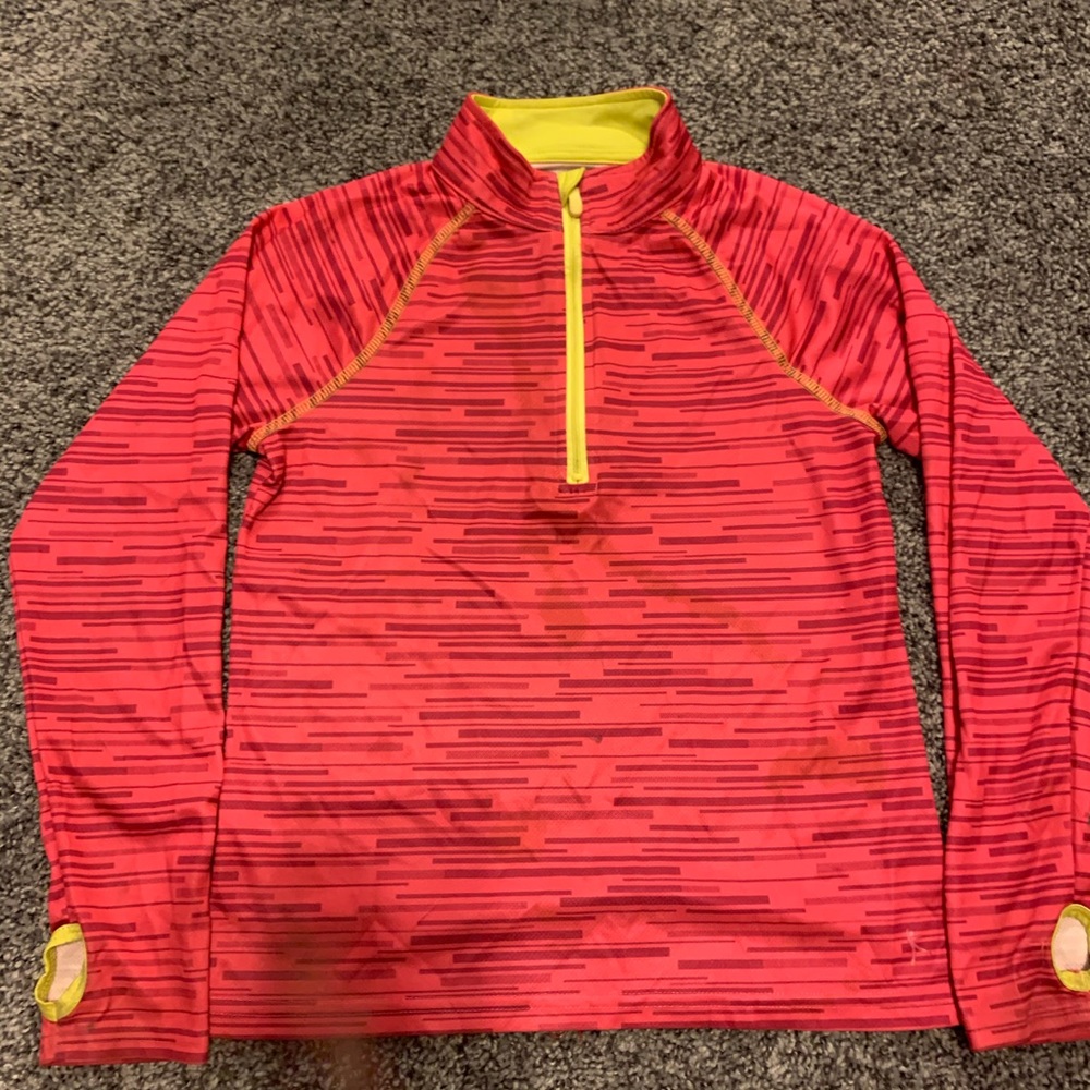pink and green quarter zip long sleeve medium 7/8